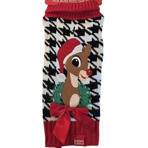 😀 🆕️ NWT -‎ Rudolph Red Nose Reindeer Dog Pet Colorful Christmas Sweater XS